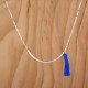 Collier tube chaine en argent pompon bleu roi