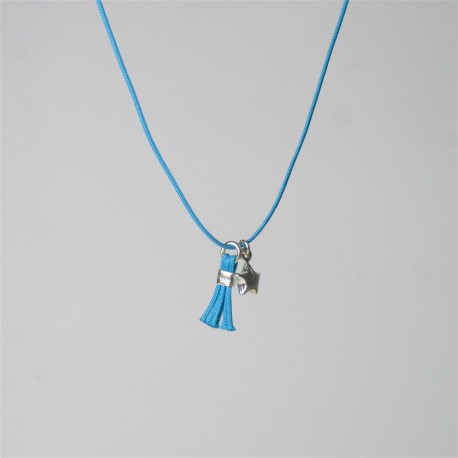 Collier étoile et mini pompon turquoise